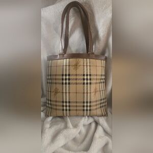 Burberry Brown Leather Trim Plaid Bag